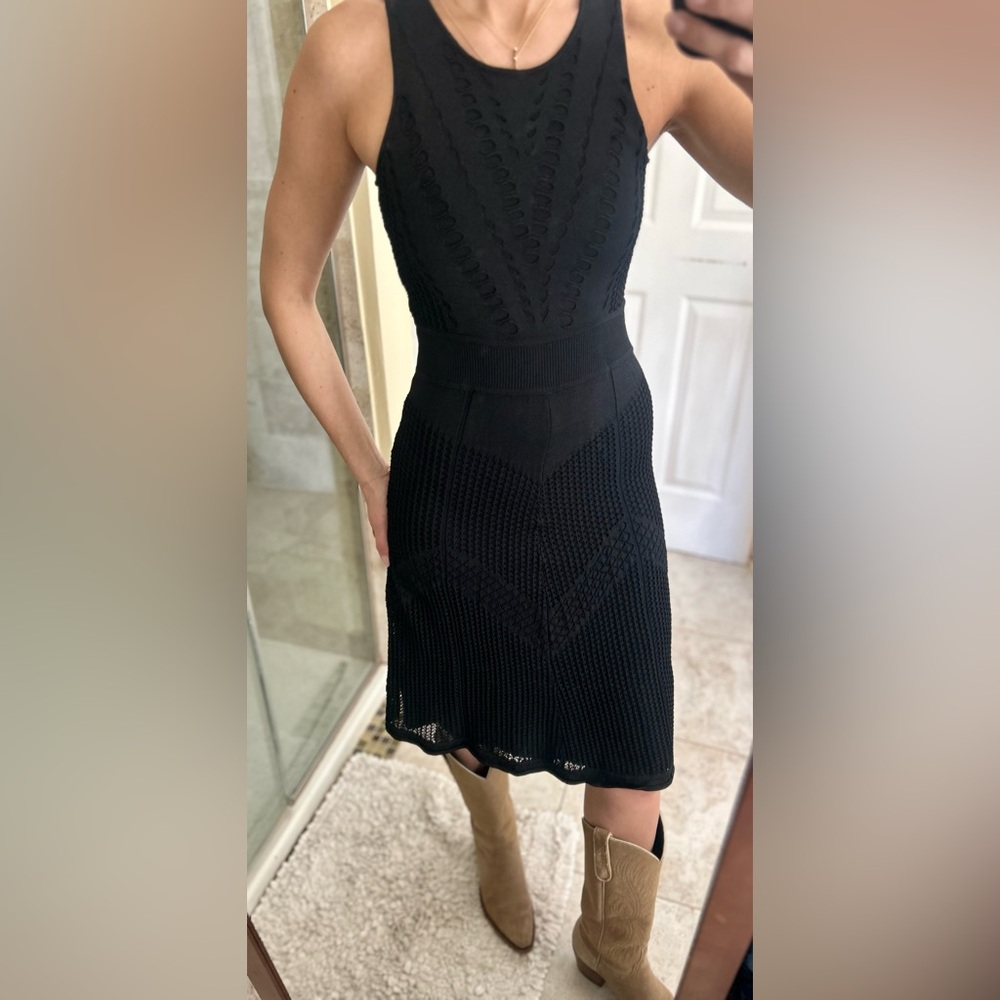 Catherine Malandrino Black Textured Midi Dress